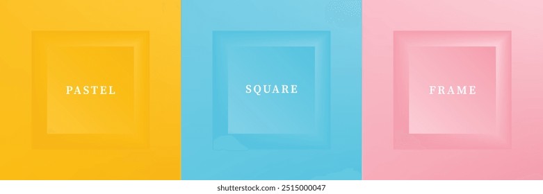 Set of abstract 3D luxry square frame border design. Collection of geometric scene for cosmetic product. Elements for design. Top view of podium or pedestal. EPS10 vector.