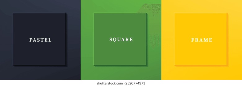 Conjunto de diseño abstracto de borde de marco cuadrado de lujo 3D. Colección de la escena geométrica para el producto cosmético. Elementos para el diseño. Vista superior del podio o pedestal. Vector EPS10.
