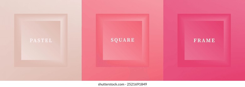 Set of abstract 3D luxry square frame border design. Collection of geometric scene for cosmetic product. Elements for design. Top view of podium or pedestal. EPS10 vector.