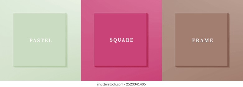 Set of abstract 3D luxry square frame border design. Collection of geometric scene for cosmetic product. Elements for design. Top view of podium or pedestal. EPS10 vector.
