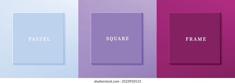 Set of abstract 3D luxry square frame border design. Collection of geometric scene for cosmetic product. Elements for design. Top view of podium or pedestal. EPS10 vector.