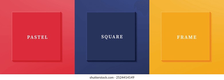 Conjunto de diseño abstracto de borde de marco cuadrado de lujo 3D. Colección de la escena geométrica para el producto cosmético. Elementos para el diseño. Vista superior del podio o pedestal. Vector EPS10.