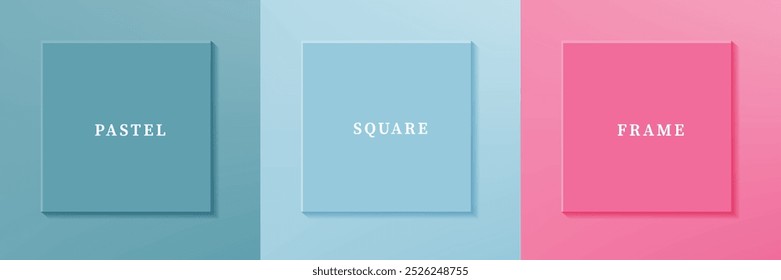 Conjunto de diseño abstracto de borde de marco cuadrado de lujo 3D. Colección de la escena geométrica para el producto cosmético. Elementos para el diseño. Vista superior del podio o pedestal. Vector EPS10.