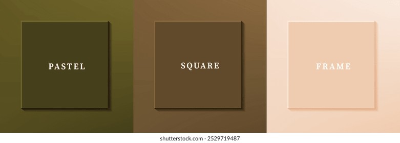 Set von abstrakten 3D luxuriösen quadratischen Rahmen Rahmendesign. Kollektion von geometrischen Szenen für kosmetische Produkte. Elemente für Design. Draufsicht auf Podium oder Podest. EPS10-Vektor.