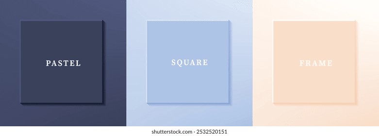 Set of abstract 3D luxry square frame border design. Collection of geometric scene for cosmetic product. Elements for design. Top view of podium or pedestal. EPS10 vector.