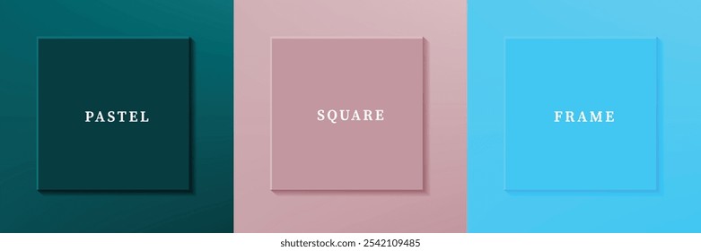 Conjunto de abstrato 3D luxry quadrado quadro projeto de borda. Coleção de cena geométrica para produto cosmético. Elementos de design. Vista superior do pódio ou pedestal. Vetor EPS10.