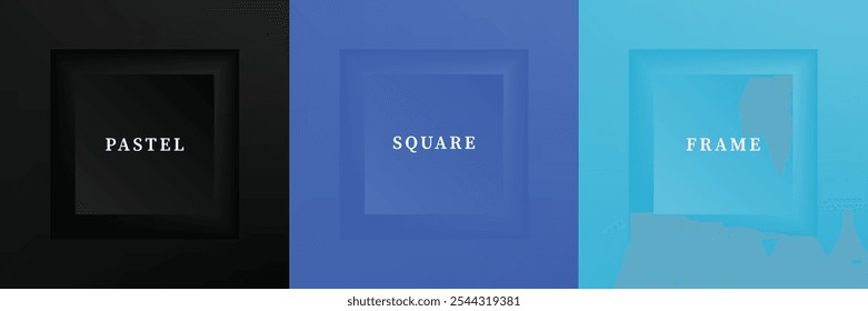 Conjunto de diseño abstracto de borde de marco cuadrado de lujo 3D. Colección de la escena geométrica para el producto cosmético. Elementos para el diseño. Vista superior del podio o pedestal. Vector EPS10.