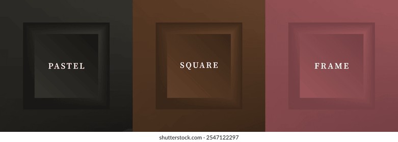 Set of abstract 3D luxry square frame border design. Collection of geometric scene for cosmetic product. Elements for design. Top view of podium or pedestal. EPS10 vector.