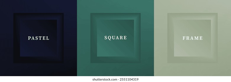 Set of abstract 3D luxry square frame border design. Collection of geometric scene for cosmetic product. Elements for design. Top view of podium or pedestal. EPS10 vector.