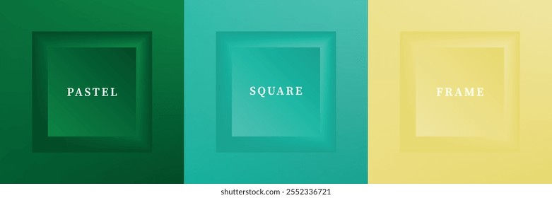 Set of abstract 3D luxry square frame border design. Collection of geometric scene for cosmetic product. Elements for design. Top view of podium or pedestal. EPS10 vector.