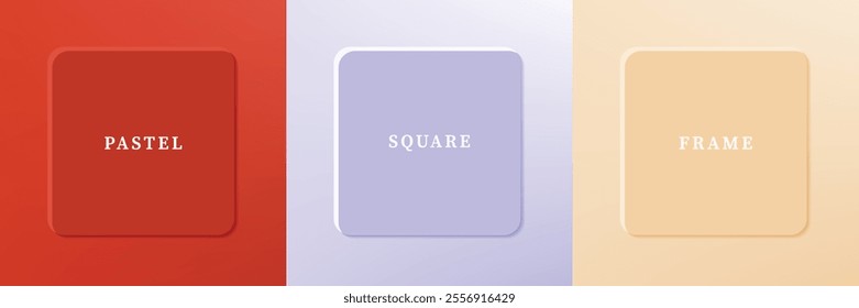 Set of abstract 3D luxry square frame border design. Collection of geometric scene for cosmetic product. Elements for design. Top view of podium or pedestal. EPS10 vector.