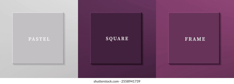Set of abstract 3D luxry square frame border design. Collection of geometric scene for cosmetic product. Elements for design. Top view of podium or pedestal. EPS10 vector.