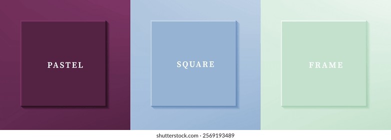 Set of abstract 3D luxry square frame border design. Collection of geometric scene for cosmetic product. Elements for design. Top view of podium or pedestal. EPS10 vector.