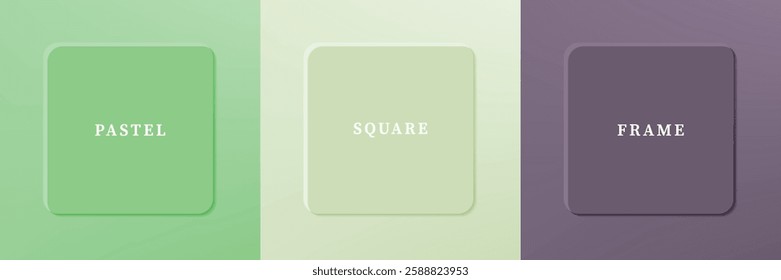 Set of abstract 3D luxry square frame border design. Collection of geometric scene for cosmetic product. Elements for design. Top view of podium or pedestal. EPS10 vector.