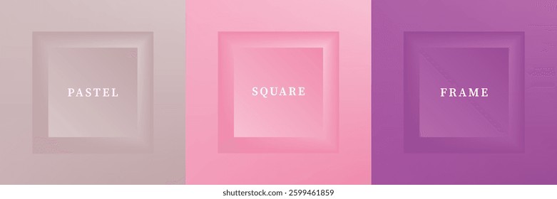 Set of abstract 3D luxry square frame border design. Collection of geometric scene for cosmetic product. Elements for design. Top view of podium or pedestal. EPS10 vector.
