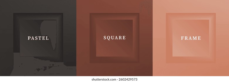 Set of abstract 3D luxry square frame border design. Collection of geometric scene for cosmetic product. Elements for design. Top view of podium or pedestal. EPS10 vector.