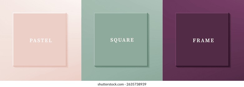 Set of abstract 3D luxry square frame border design. Collection of geometric scene for cosmetic product. Elements for design. Top view of podium or pedestal. EPS10 vector.