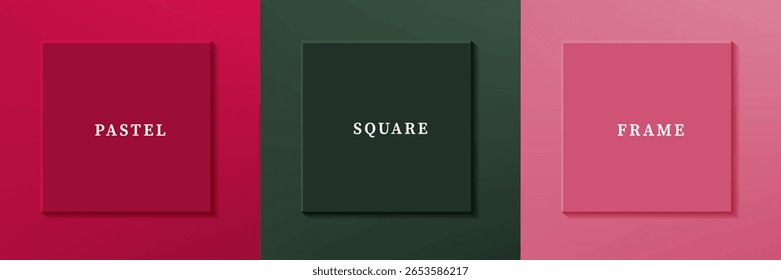 Set of abstract 3D luxry square frame border design. Collection of geometric scene for cosmetic product. Elements for design. Top view of podium or pedestal. EPS10 vector.