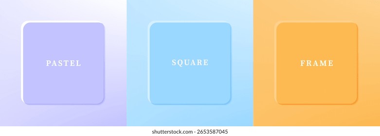 Conjunto de diseño abstracto de borde de marco cuadrado de lujo 3D. Colección de la escena geométrica para el producto cosmético. Elementos para el diseño. Vista superior del podio o pedestal. Vector EPS10.