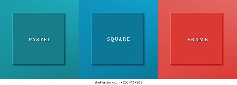 Conjunto de diseño abstracto de borde de marco cuadrado de lujo 3D. Colección de la escena geométrica para el producto cosmético. Elementos para el diseño. Vista superior del podio o pedestal. Vector EPS10.