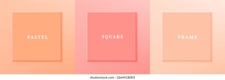 Set of abstract 3D luxry square frame border design. Collection of geometric scene for cosmetic product. Elements for design. Top view of podium or pedestal. EPS10 vector.