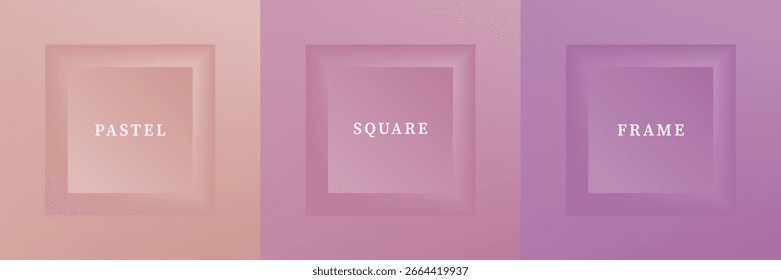 Set of abstract 3D luxry square frame border design. Collection of geometric scene for cosmetic product. Elements for design. Top view of podium or pedestal. EPS10 vector.