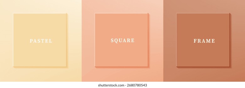 Conjunto de diseño abstracto de borde de marco cuadrado de lujo 3D. Colección de la escena geométrica para el producto cosmético. Elementos para el diseño. Vista superior del podio o pedestal. Vector EPS10.