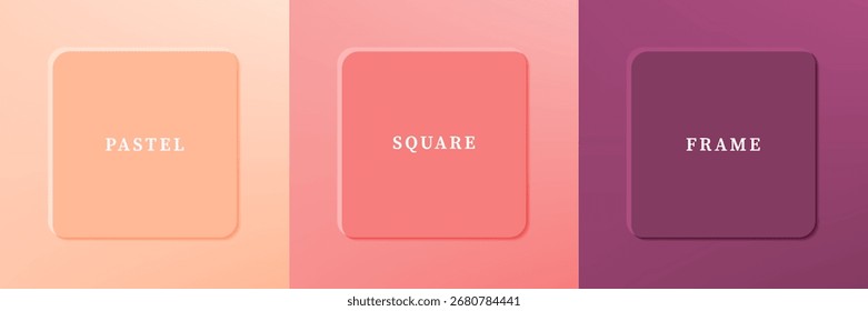 Conjunto de diseño abstracto de borde de marco cuadrado de lujo 3D. Colección de la escena geométrica para el producto cosmético. Elementos para el diseño. Vista superior del podio o pedestal. Vector EPS10.