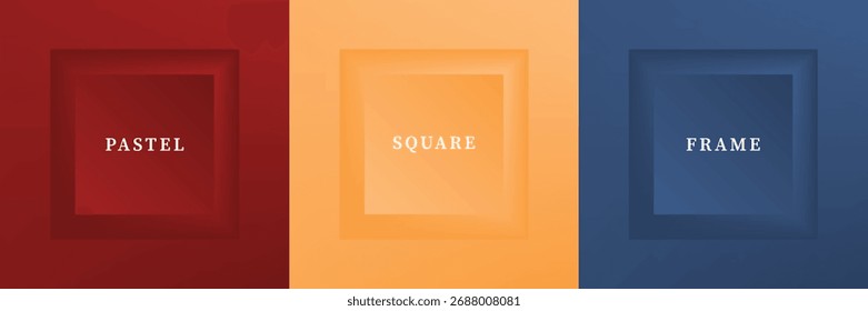 Conjunto de diseño abstracto de borde de marco cuadrado de lujo 3D. Colección de la escena geométrica para el producto cosmético. Elementos para el diseño. Vista superior del podio o pedestal. Vector EPS10.