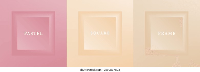 Conjunto de diseño abstracto de borde de marco cuadrado de lujo 3D. Colección de la escena geométrica para el producto cosmético. Elementos para el diseño. Vista superior del podio o pedestal. Vector EPS10.