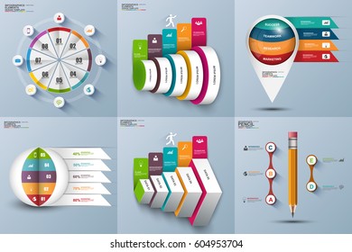Set of abstract 3d paper infographic data visualization vector design template. Business concept steps or processes, workflow, diagram, chart, pyramid, annual report, marketing icons, info graphics.