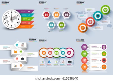 Set of abstract 3d paper infographic data visualization vector design template. Business concept steps or processes, workflow, diagram, chart, hexagon, annual report, marketing icons, info graphics.
