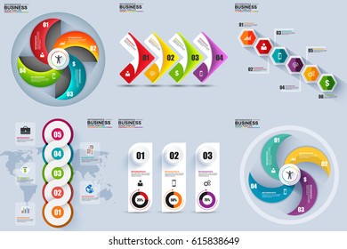 Set of abstract 3d paper infographic data visualization vector design template. Business concept steps or processes, workflow, diagram, chart, hexagon, annual report, marketing icons, info graphics.
