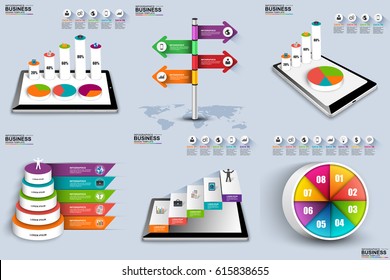 Set of abstract 3d paper infographic data visualization vector design template. Business concept steps or processes, workflow, diagram, chart, pyramid, annual report, marketing icons, info graphics.
