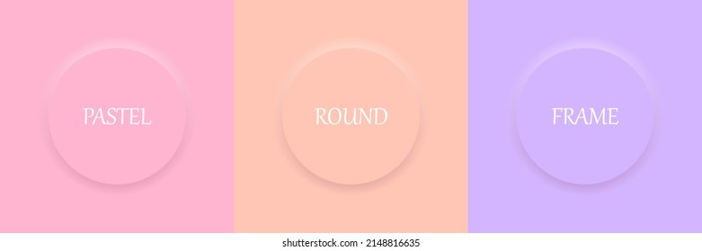 A set of abstract 3d pink, peach and purple pastel colors with a circular frame for a cosmetic product. A collection of fashionable colored geometric backgrounds.