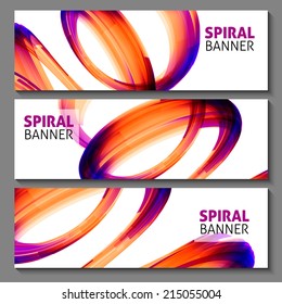 set of abstract 3d tech spiral circle tornado vector banners for your business presentation, vector background
