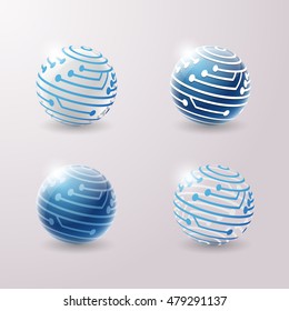 Set of abstract 3d techno icons. Vector illustration.