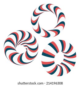 Set of abstract 3d vector icons such emblems. 3d bracelets/rings. Abstract geometric shape. Optical Art.