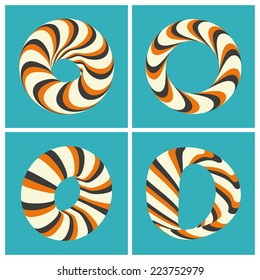 Set of abstract 3d vector icons such emblems. 3d bracelets/rings. Abstract geometric shape. Optical Art.
