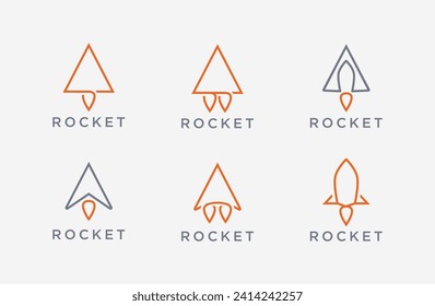 Set of abstract accelerate rocket logo, simple line art rocket launch design vector 