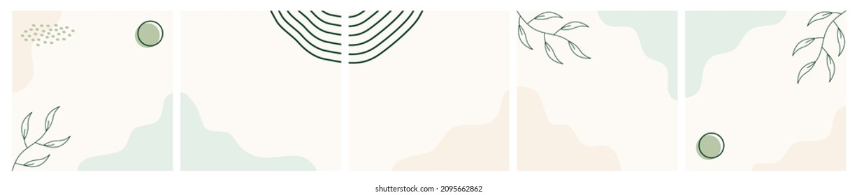 Set of abstract aesthetic background on pastel color for carousel template, social media post, feed, promotion, frame, banner, flyer. Trendy modern organic shapes with copy space text.