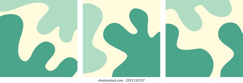 Set of abstract aesthetic backgrounds with cute green waves
