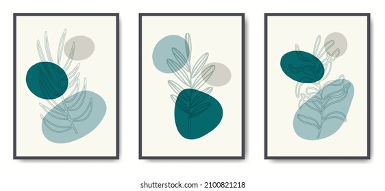 Set of abstract aesthetic mid century modern art. Botanical poster cover template. Minimal Illustrations for art print, postcard