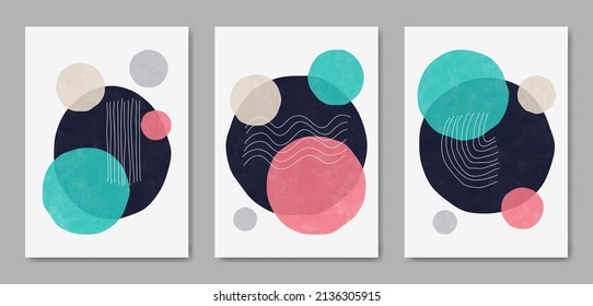 Set of Abstract Aesthetic mid century modern shape Contemporary boho poster cover template. Minimal and natural Watercolor texture Illustrations