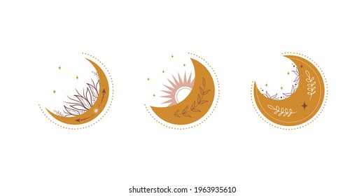Set of abstract aesthetic moons. Scandinavian design for wallpaper and home decor. Contemporary geometric element. Modern vector illustration in flat style.