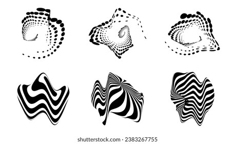 Set of abstract aesthetic y2k black deformed shapes. Vector illustration for social networks or posters.