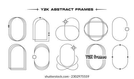 Set of abstract aesthetic y2k geometric elements and wireframe shapes. Black and white retro line design elements. Vector illustration for social networks or posters. EPS 10