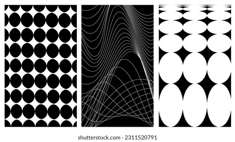 Set of abstract aesthetic y2k geometric elements and 3D wireframe shapes. Black and white retro line design elements. Vector illustration for social networks or posters. EPS 10