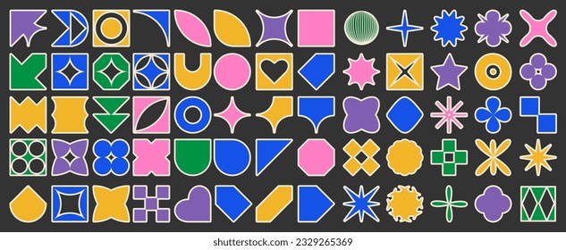 Set of abstract aesthetic y2k geometric elements. Colorful retro vector shapes. EPS 10