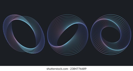 Set of abstract aesthetic y2k geometric elements and 3D wireframe shapes. Vector futuristic mesh collection. Wavy geometric shapes of cyberspace.  Vector illustration for social networks or posters.3d